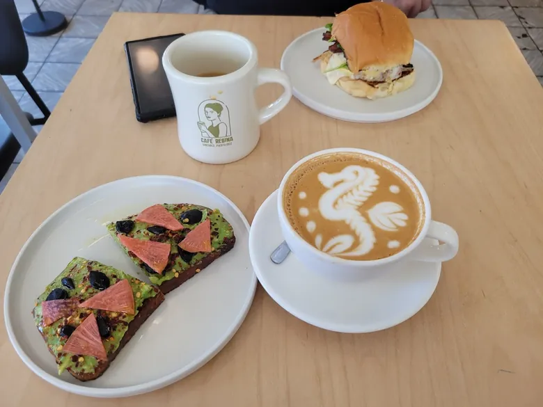Coffee, avocado toast and a seahorse latte at Café Regina, across the street from 59 Taft